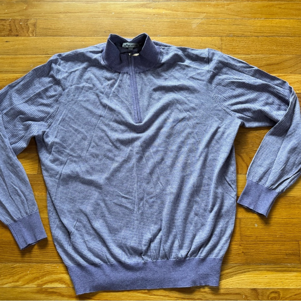 Peter Millar Striped Blue Zip-Up Sweater
